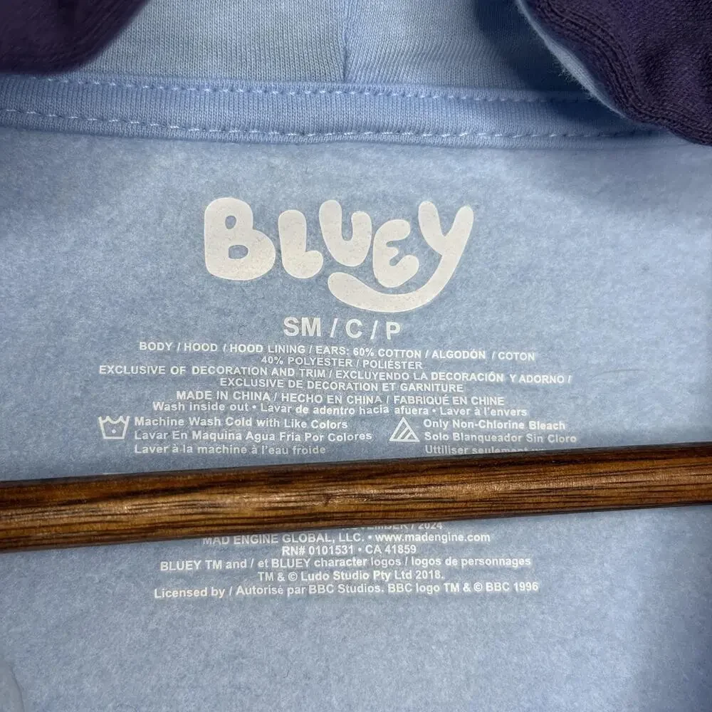 Bluey Jacket Boys Small Blue Hooded Full Zip Character Ears Costume Hoodie
